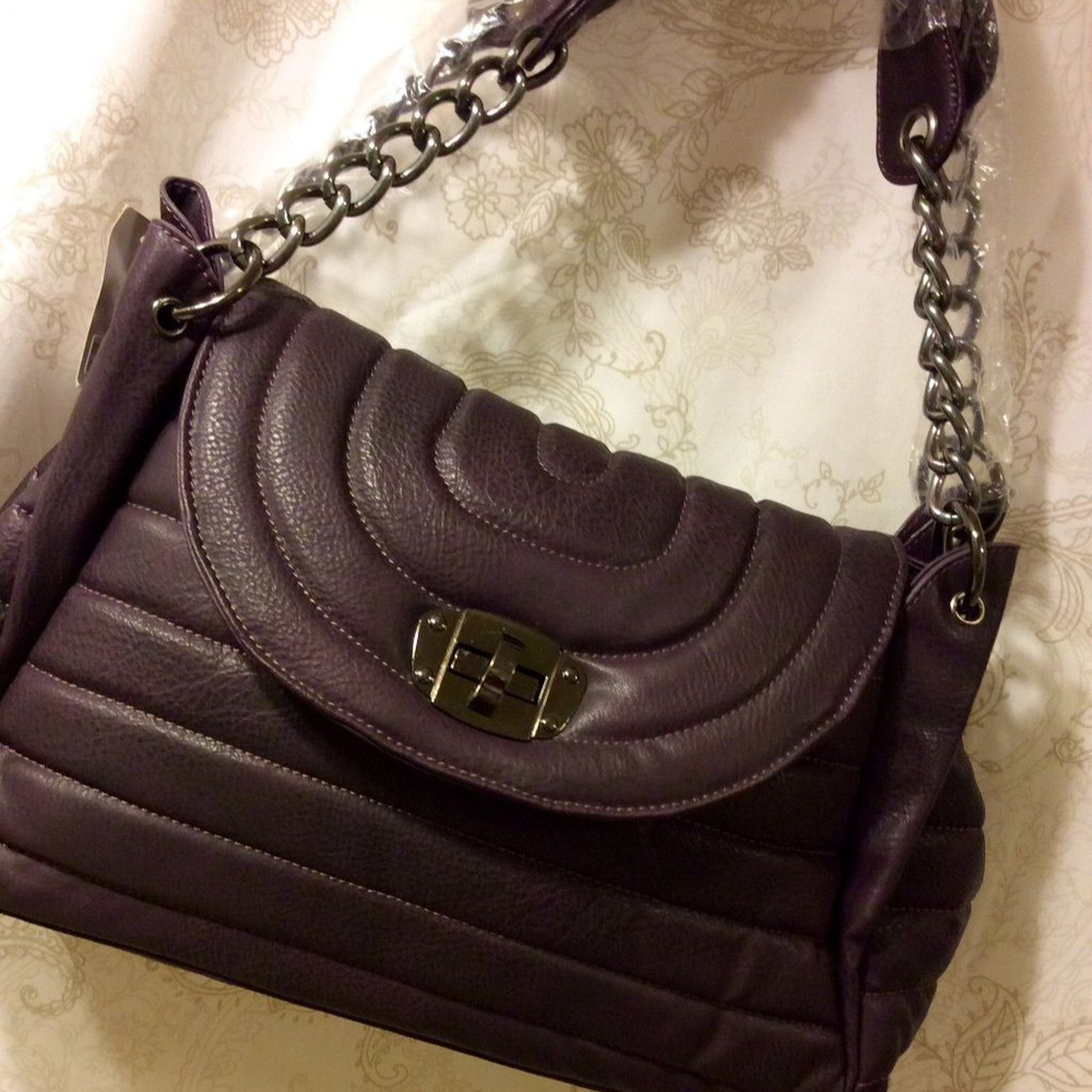 Tuscan Vegan “Vintage Eggplant” Trapeze Satchel Handbag